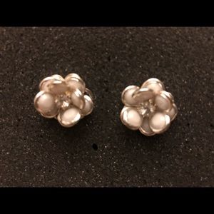 Flower Silver & White Enamel Flower Earrings